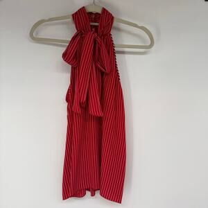 Philosophy Di Lorenzo Serafini Tie Neck Striped Blouse Women's Size 8 Red Silk